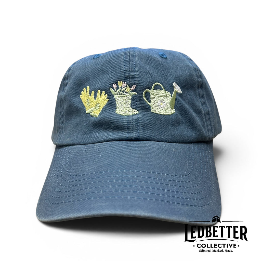 Gardener Embroidered Pigment-Dyed Hat | Rain Boots, Flowers, Garden Gloves & Watering Can