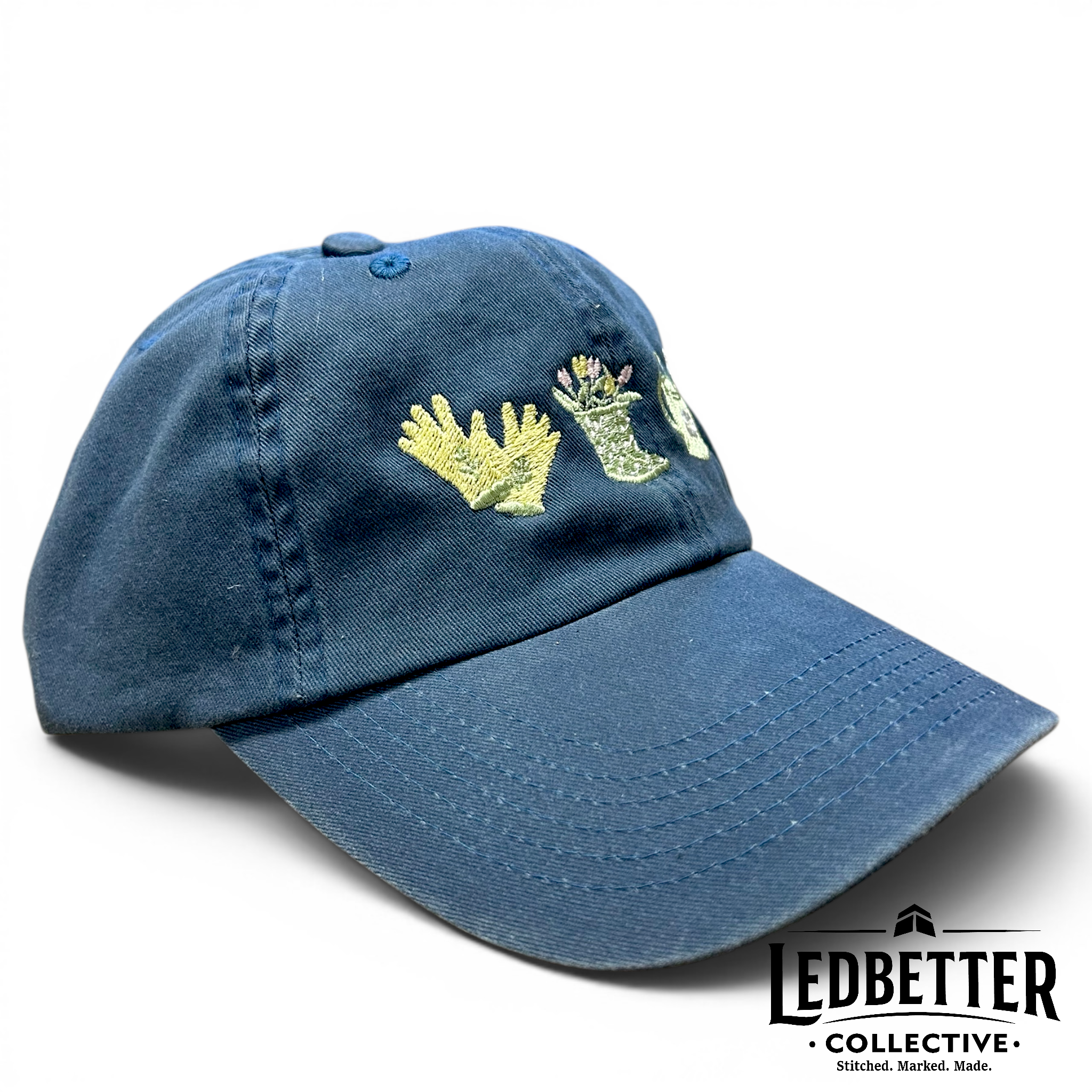 Gardener Embroidered Pigment-Dyed Hat | Rain Boots, Flowers, Garden Gloves & Watering Can