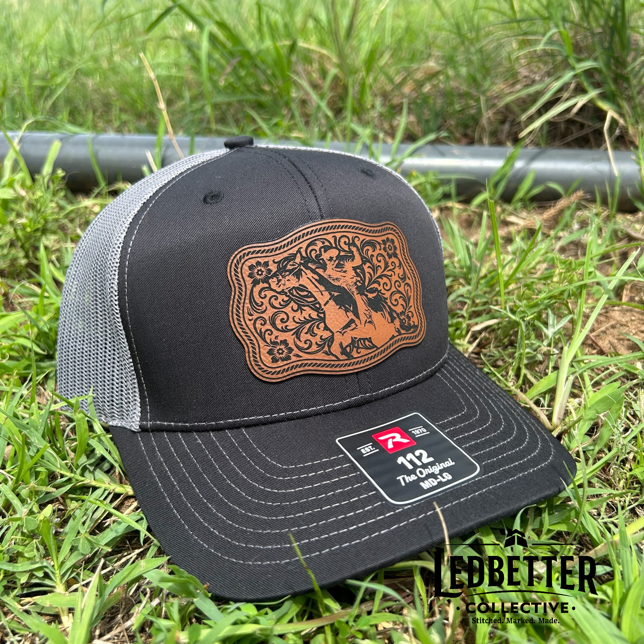 Cowboy Horse Rider Leatherette Patch Richardson 112 Trucker Hat