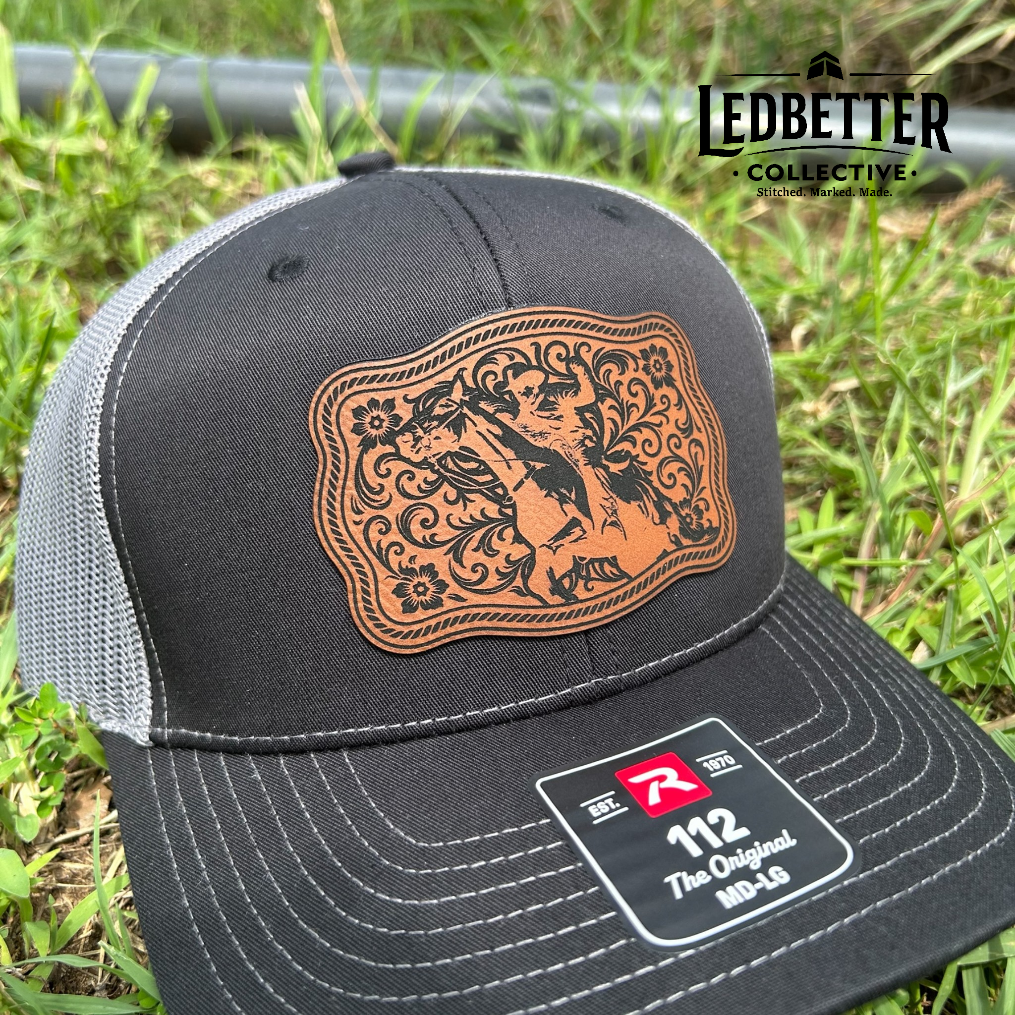 Cowboy Horse Rider Leatherette Patch Richardson 112 Trucker Hat