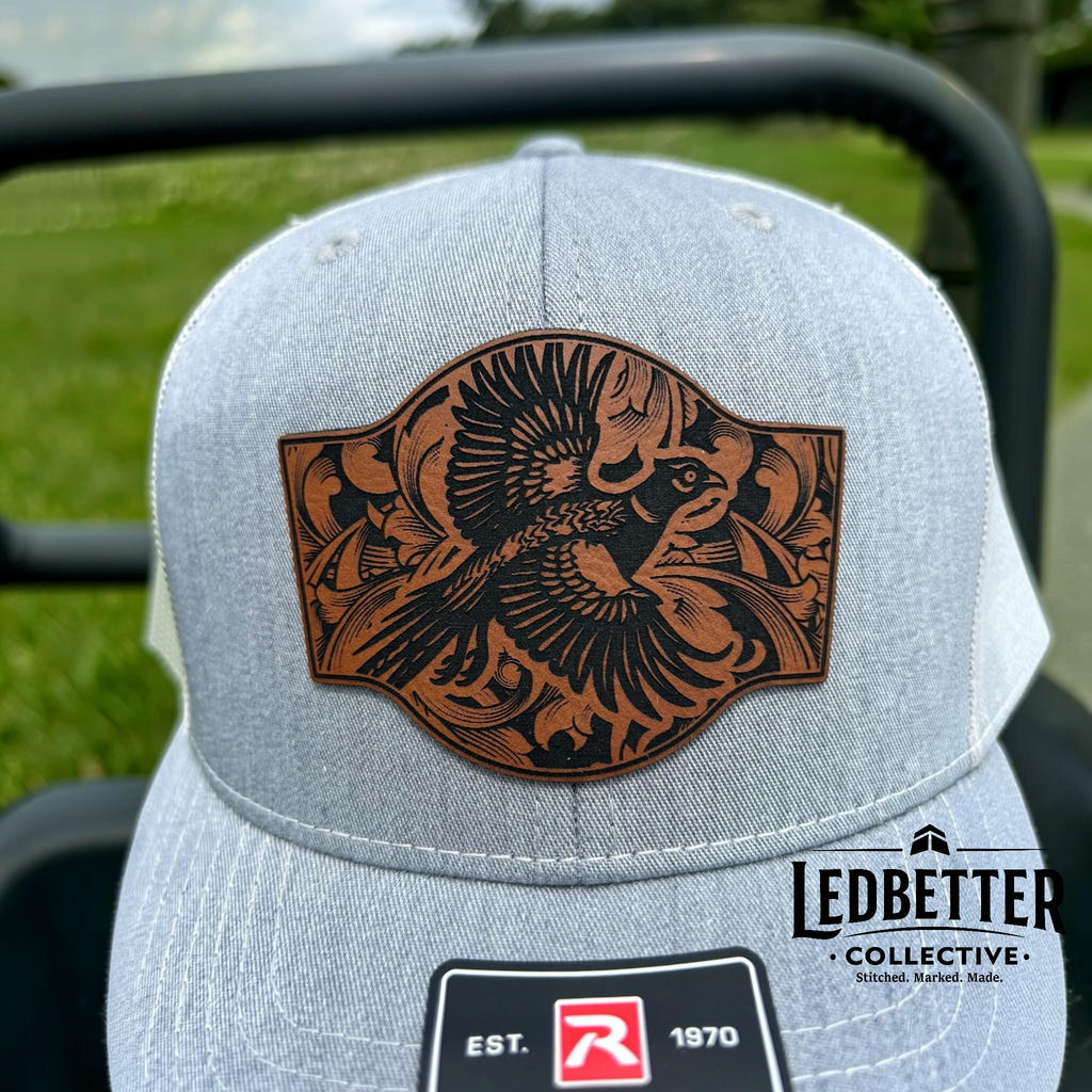 Laser-Engraved Pheasant Leatherette Patch Richardson 112 Trucker Hat
