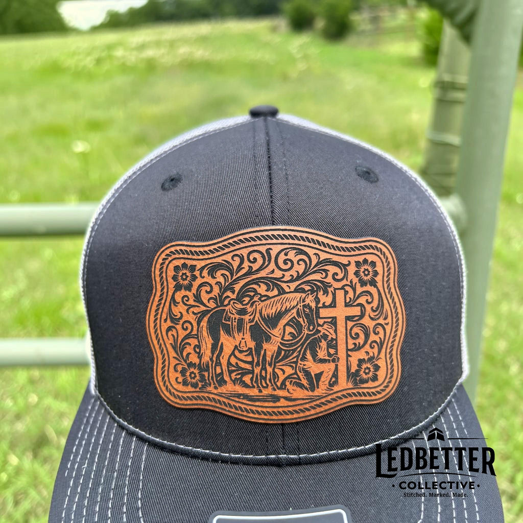 Western Horse Cross Leather Patch Hat | Richardson 112 Trucker Cap
