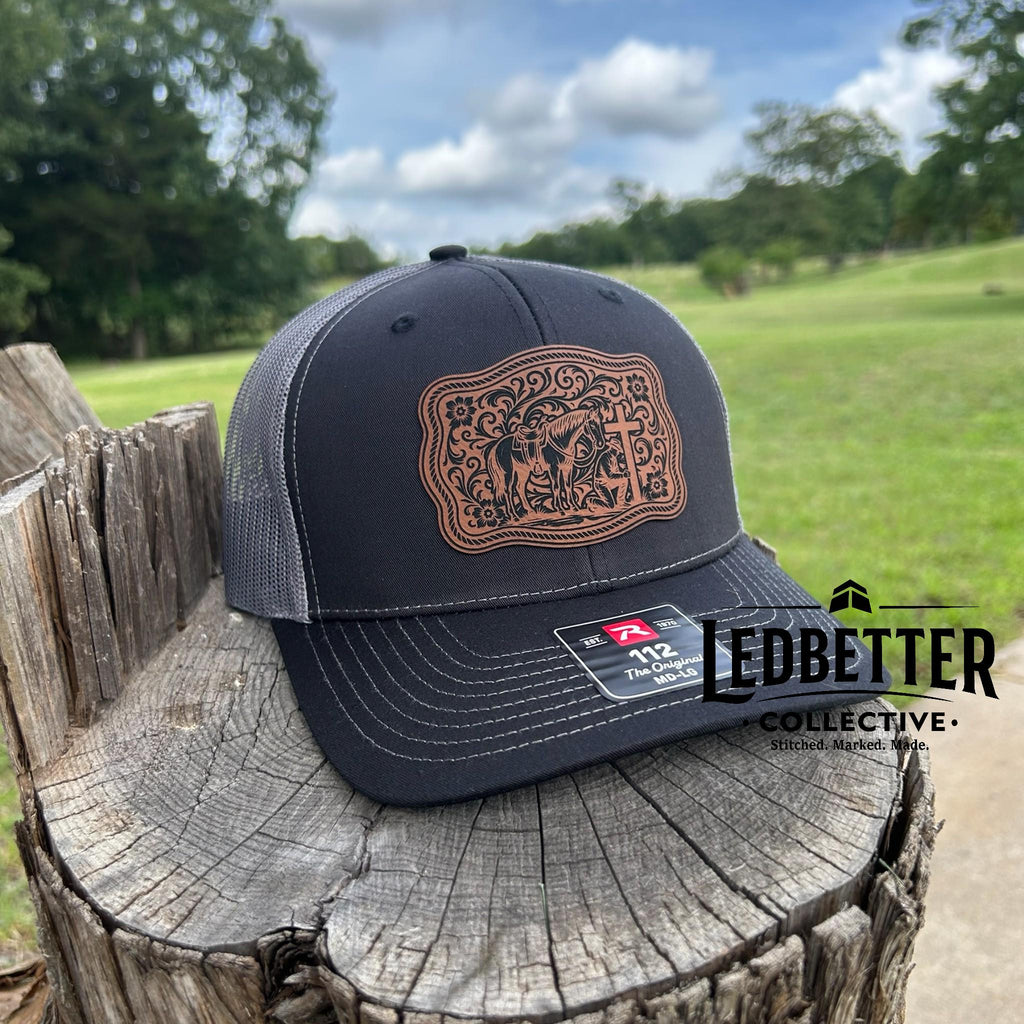 Western Horse Cross Leather Patch Hat | Richardson 112 Trucker Cap
