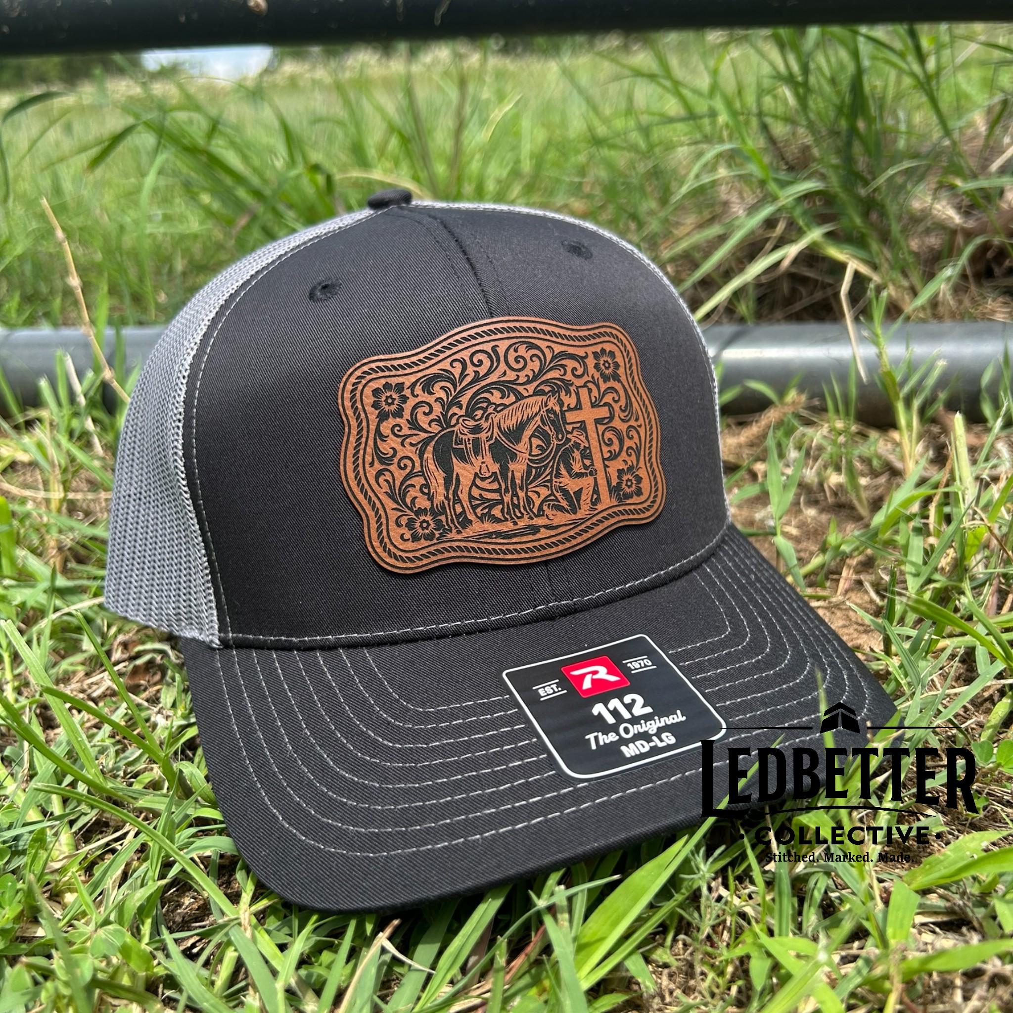 Western Horse Cross Leather Patch Hat | Richardson 112 Trucker Cap